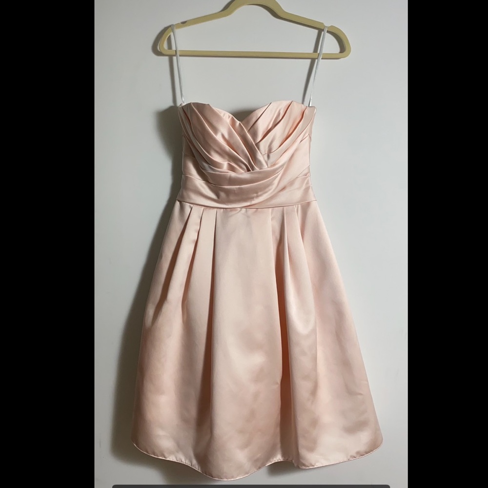 Formal strapless blush A-line—with pockets!